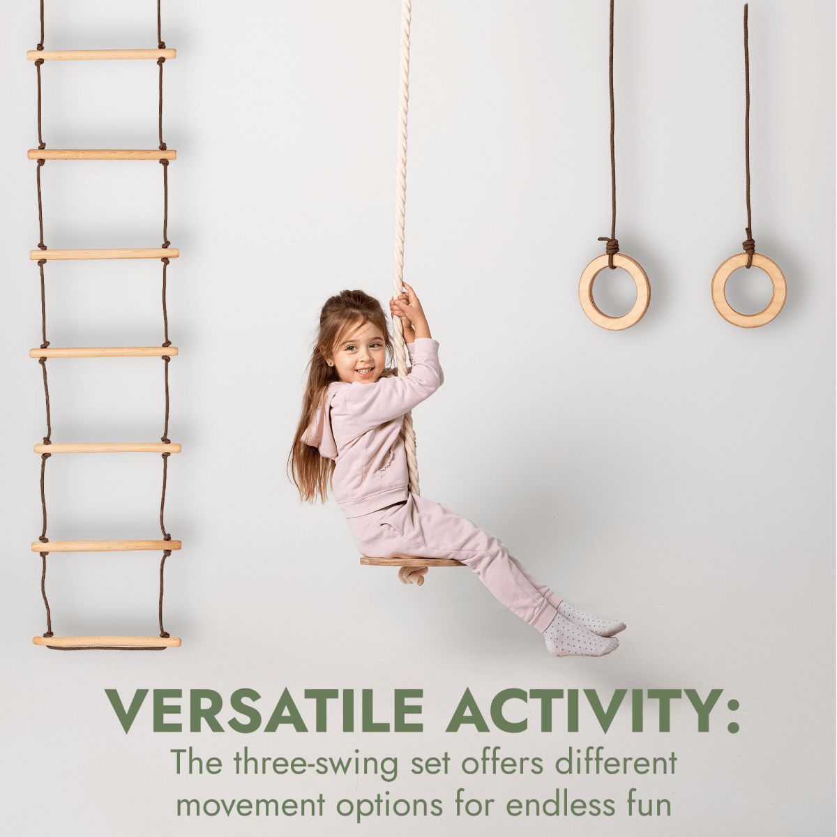 3in1 Swing & Climbing Set: Rope Ladder, Gym Rings & Disc Swing from Goodevas