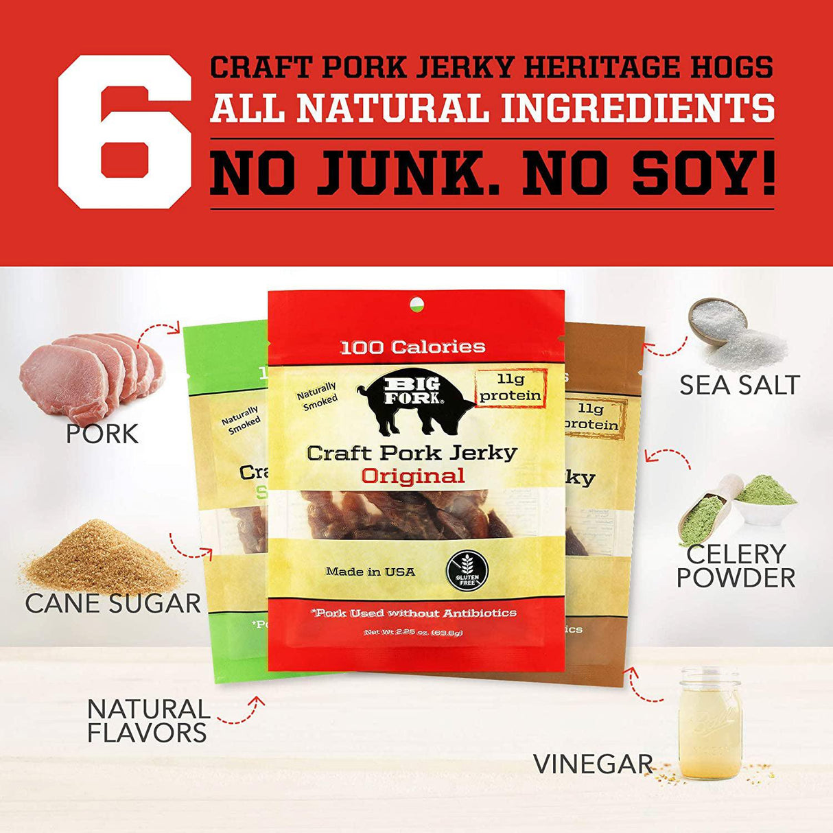 Craft Pork Jerky Sample - 1 pack of each flavor (3 total) from Big Fork Brands