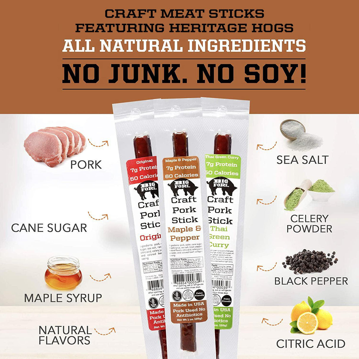 Craft Pork Snack Stick Sample (3 sticks total) from Big Fork Brands