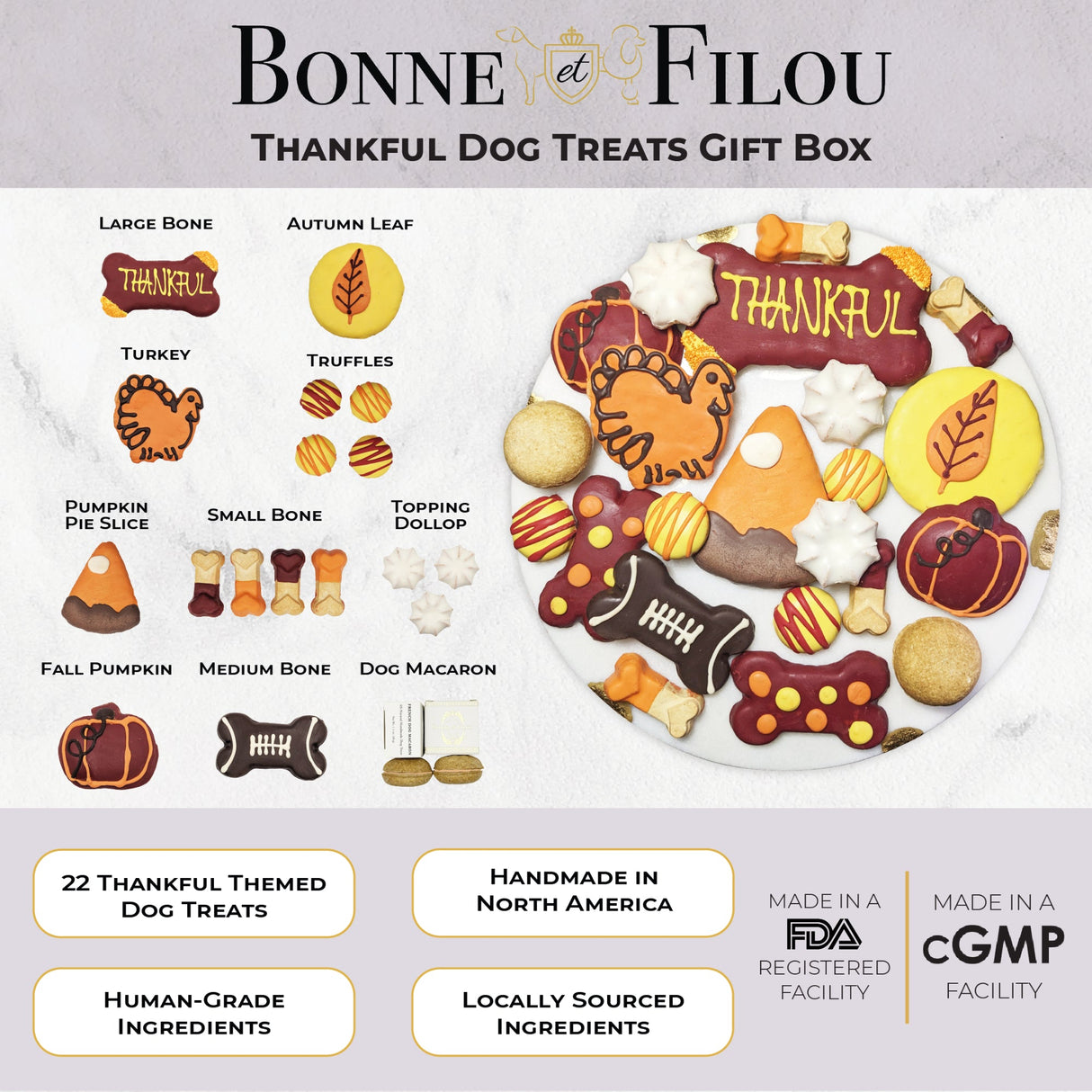 Thankful Themed Dog Treats Gift Box from Bonne et Filou