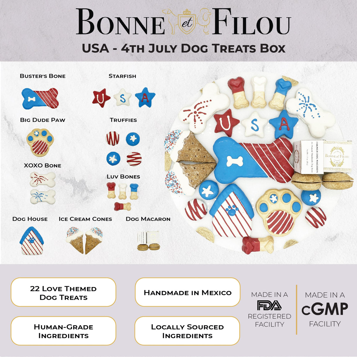USA Themed Dog Treats Gift Box from Bonne et Filou