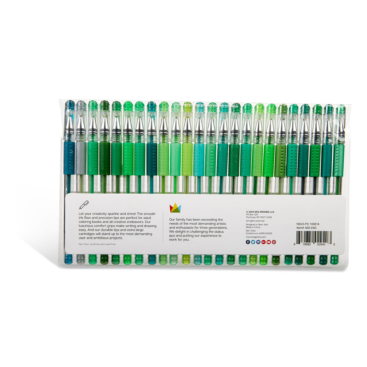Gel Pens, Soft Grip, 24 Green Tone Colors from KINGART