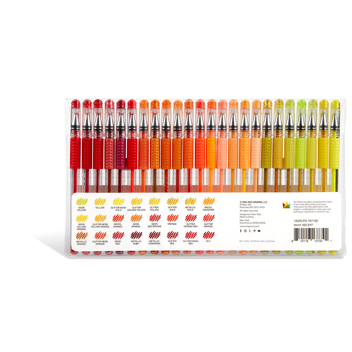 Gel Pens, Soft Grip, 24 Yellow & Red Tone Colors from KINGART