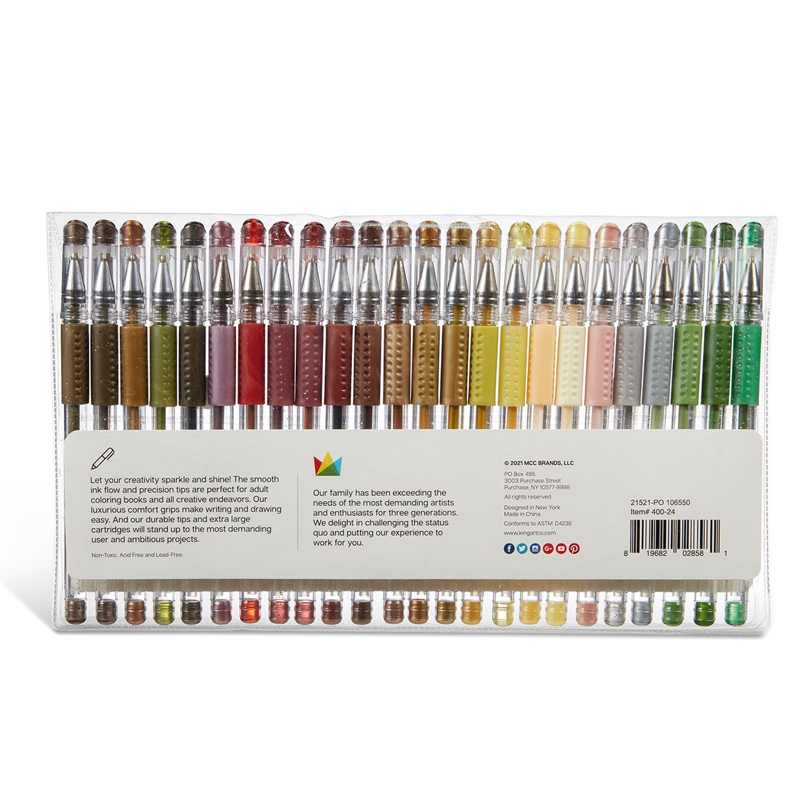 Gel Pens, Soft Grip, 24 Earth Tone Colors from KINGART