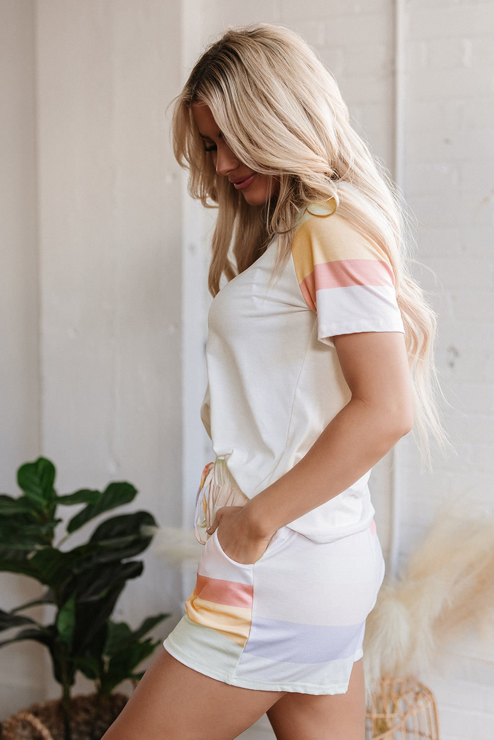 Paislee Rainbow Striped T Shirt and Shorts Set from Threaded Pear