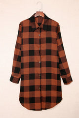 Brown Turn-down Collar Plaid Shirt Coat From MsDressly