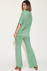Basic Bae Full Size Bamboo Drop Shoulder T-Shirt and Flare Pants Set from Enfance-Heureuse