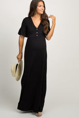 Black Button Ruffle Sleeve Maternity Maxi Dress from PinkBlush