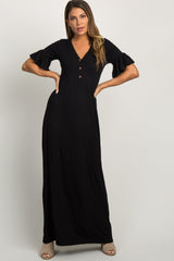 Black Button Ruffle Sleeve Maxi Dress from PinkBlush