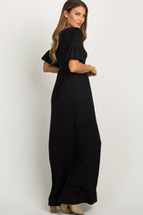 Black Button Ruffle Sleeve Maxi Dress from PinkBlush
