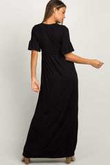 Black Button Ruffle Sleeve Maxi Dress from PinkBlush