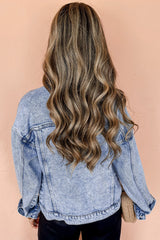 Beau Blue Vintage Washed Flap Pockets Denim Jacket from MsDressly