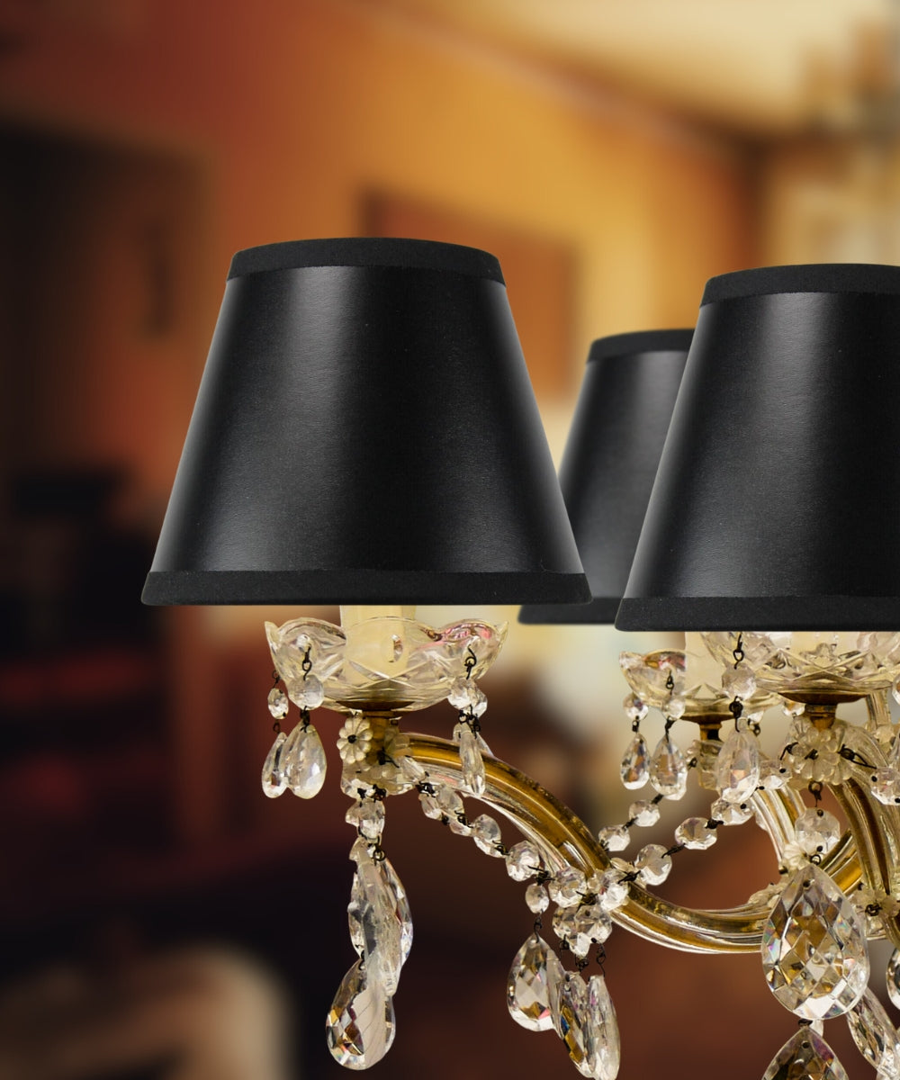 Black Parchment Gold-Lined Chandelier 5"W x 4"H Set of 6 Candle Clip Lamp Shade from LampsUSA
