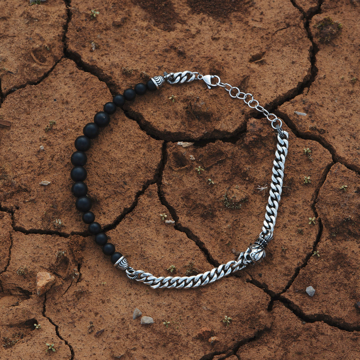 Skullistic Double Layer Obsidian Bracelet from Zapps Clothing