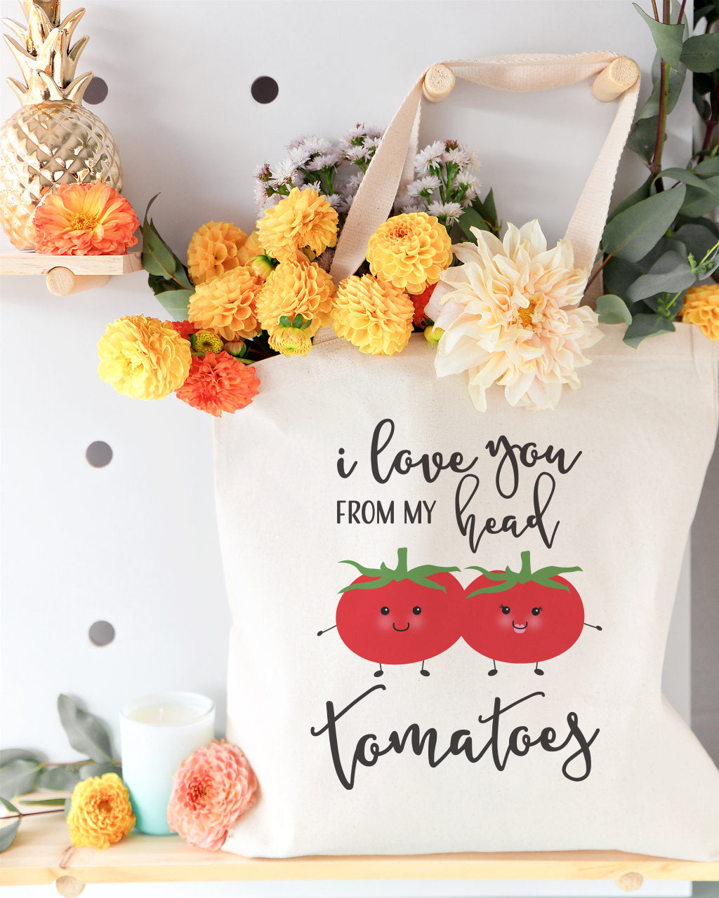 I Love You From My Head Tomatoes Cotton Canvas Tote Bag from The Cotton & Canvas Co.