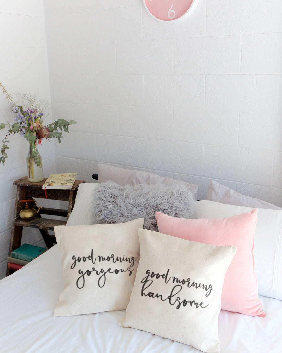 Good Morning Gorgeous and Handsome Pillow Covers, 2-Pack from The Cotton & Canvas Co.
