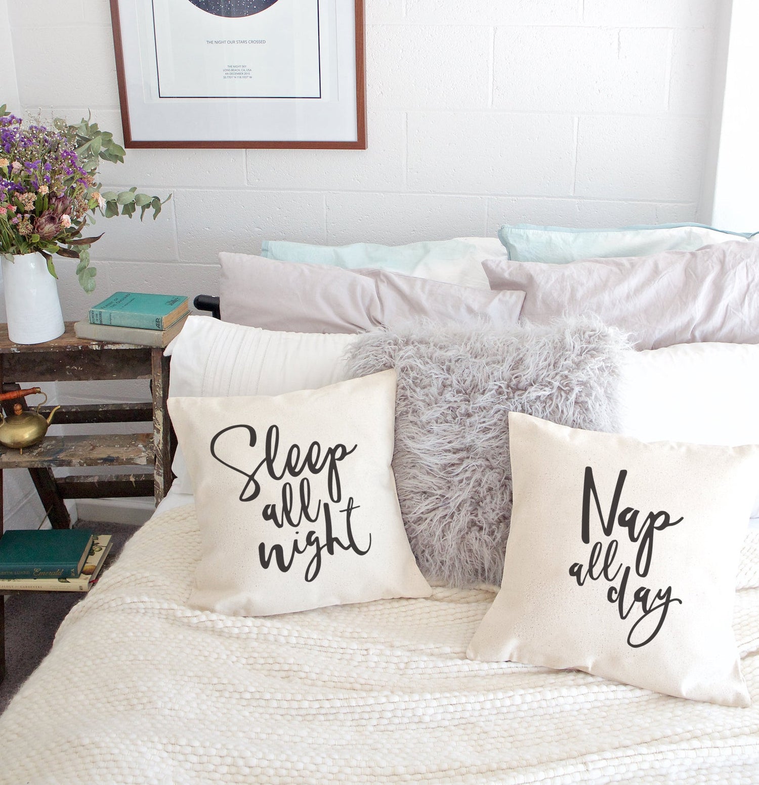 Sleep All Night and Nap All Day Pillow Covers, 2-Pack from The Cotton & Canvas Co.