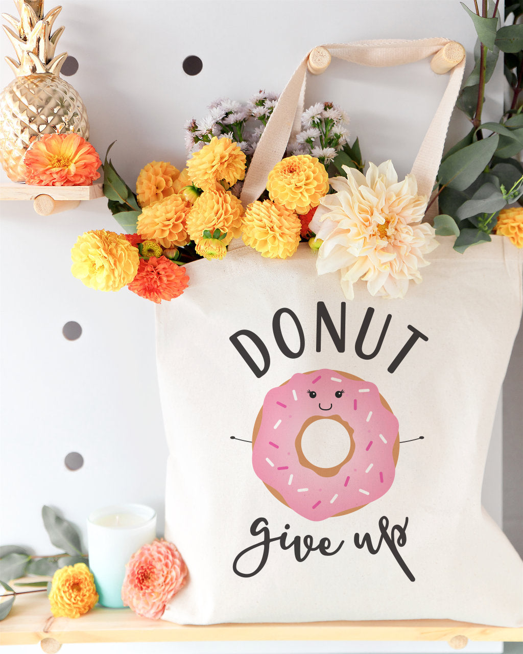 Donut Give Up Cotton Canvas Tote Bag from The Cotton & Canvas Co.