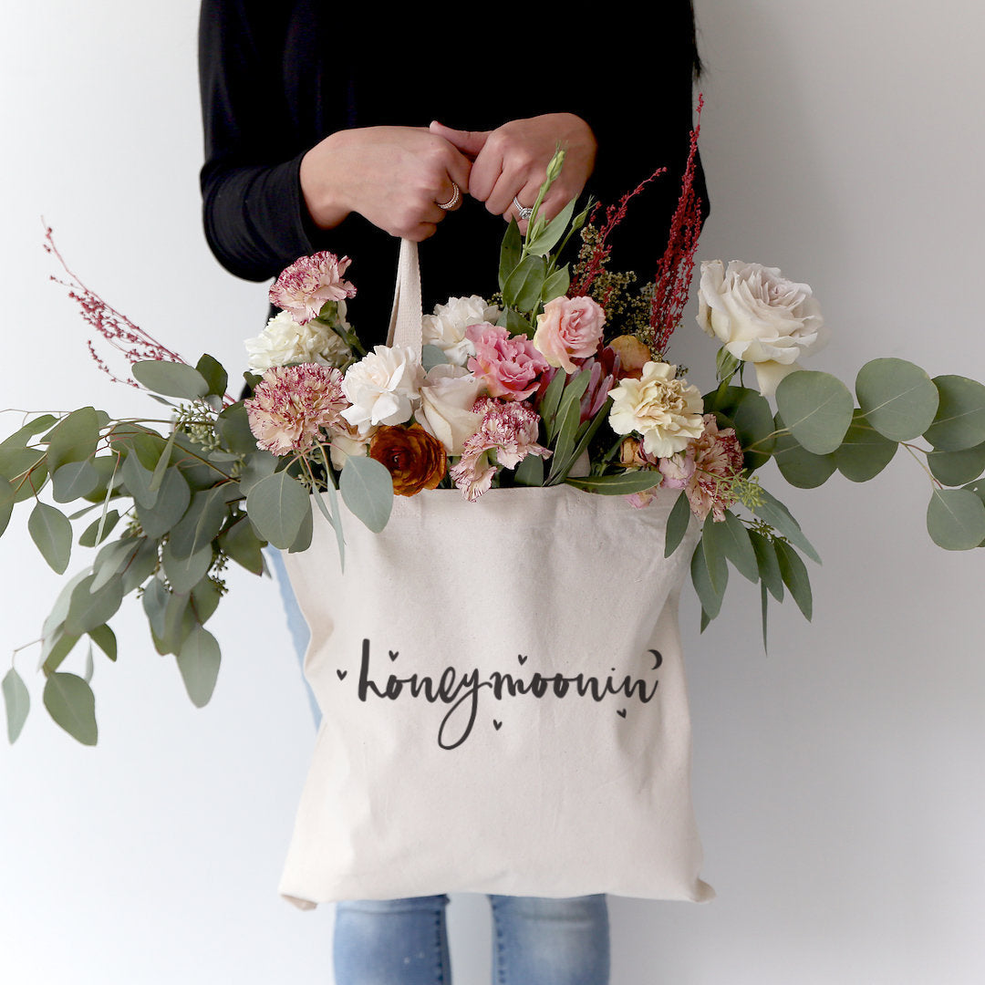 Honeymoonin' Wedding Cotton Canvas Tote Bag from The Cotton & Canvas Co.