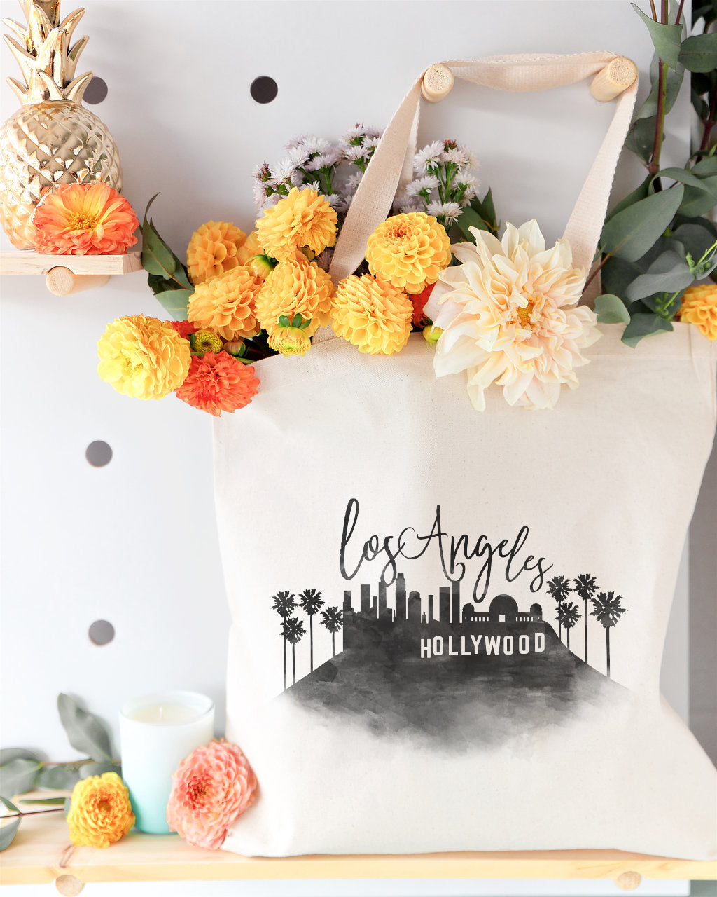 Los Angeles Cityscape Cotton Canvas Tote Bag from The Cotton & Canvas Co.