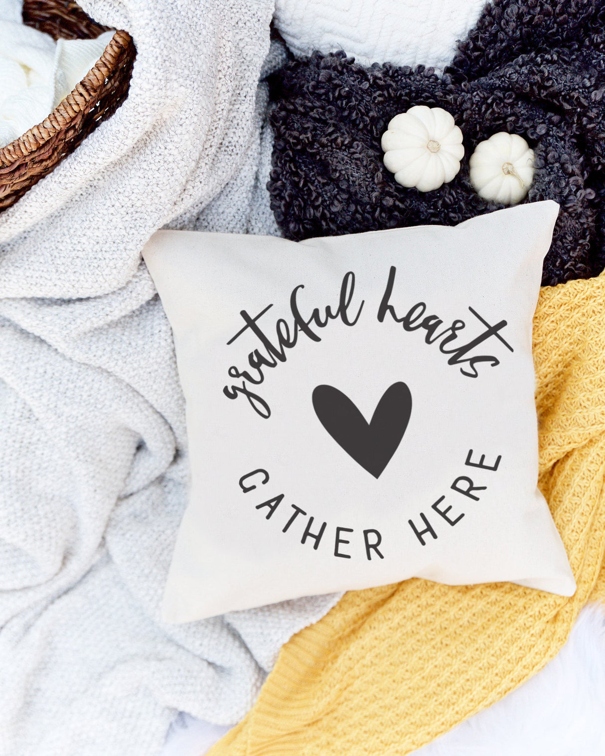 Grateful Hearts Gather Here Pillow Cover from The Cotton & Canvas Co.