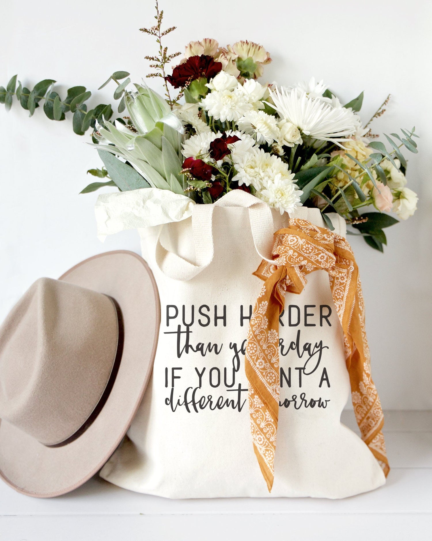 Push Harder Than Yesterday If You Want a Different Tomorrow Tote Bag from The Cotton & Canvas Co.