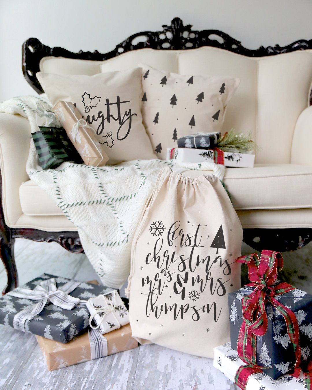 Naughty Christmas Holiday Pillow Cover from The Cotton & Canvas Co.