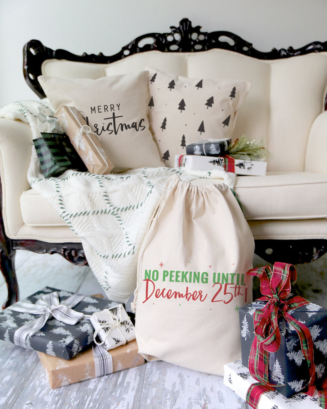 Merry Christmas Cotton Canvas Holiday Pillow Cover from The Cotton & Canvas Co.