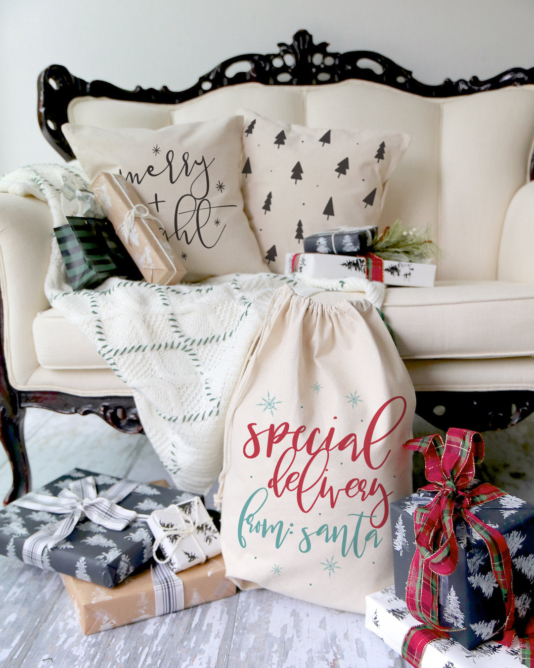Merry and Bright Cotton Canvas Christmas Holiday Pillow Cover from The Cotton & Canvas Co.