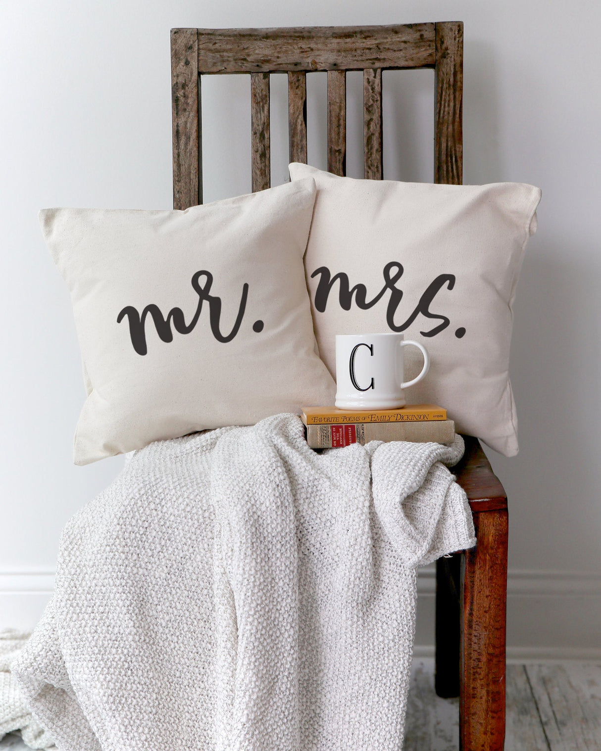 Mr. and Mrs. Pillow Covers, 2-Pack from The Cotton & Canvas Co.