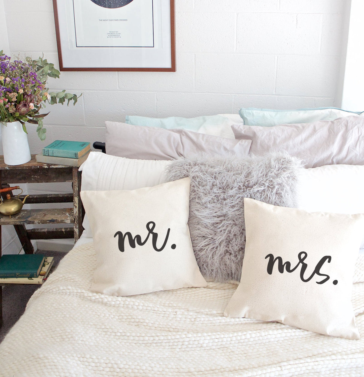 Mr. and Mrs. Pillow Covers, 2-Pack from The Cotton & Canvas Co.