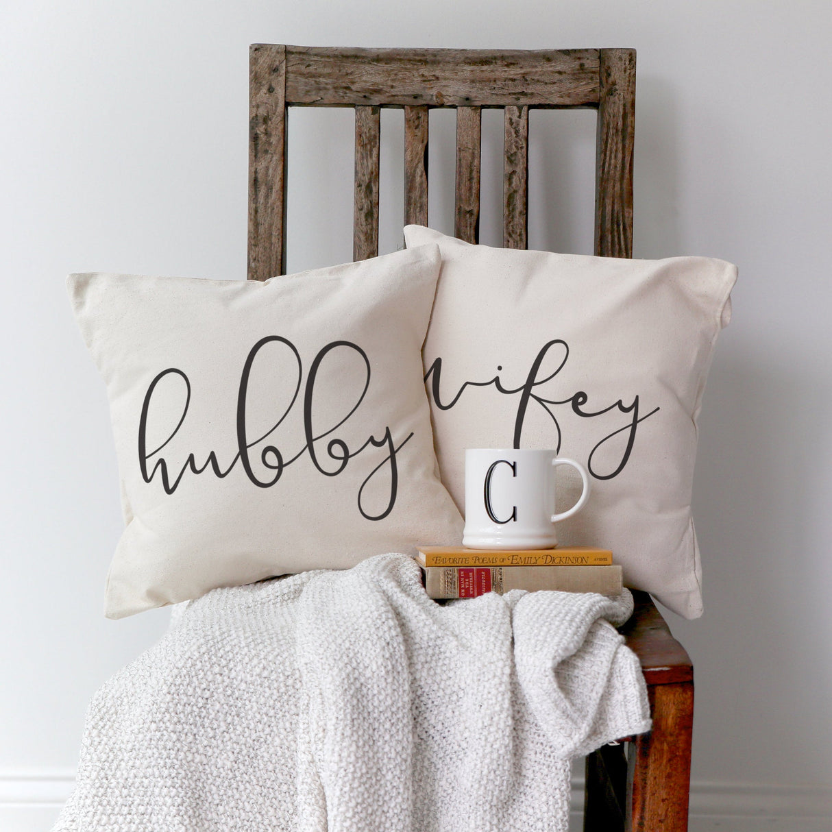 Hubby and Wifey Pillow Covers, 2-Pack from The Cotton & Canvas Co.