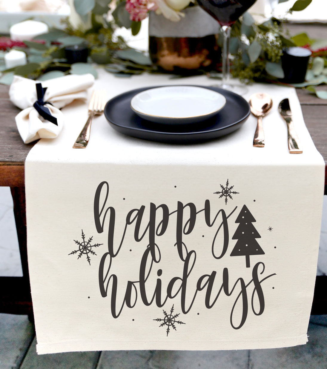 Happy Holidays Canvas Table Runner from The Cotton & Canvas Co.