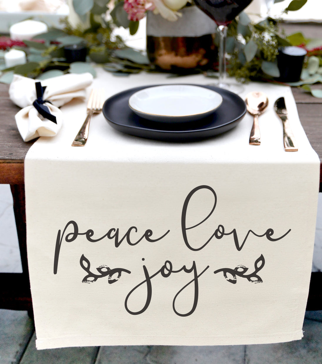 Peace Love Joy Cotton Canvas Table Runner from The Cotton & Canvas Co.