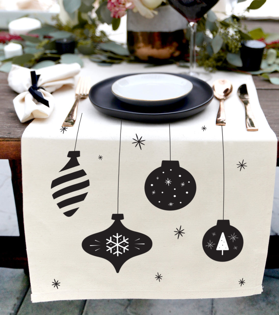 Christmas Ornaments Cotton Canvas Table Runner from The Cotton & Canvas Co.