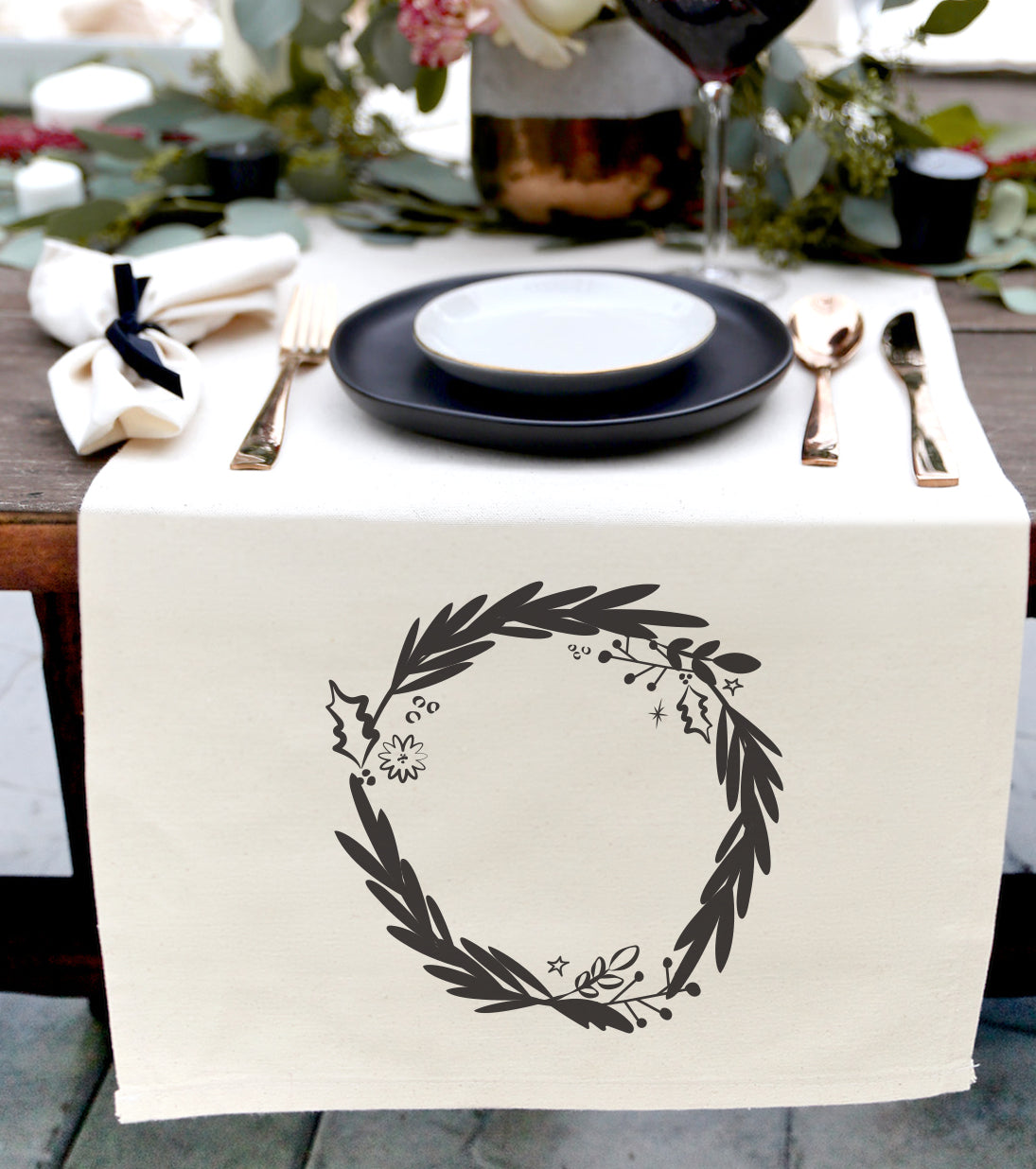 Christmas Wreath Cotton Canvas Table Runner from The Cotton & Canvas Co.