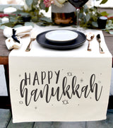 Happy Hanukkah Canvas Table Runner from The Cotton & Canvas Co.