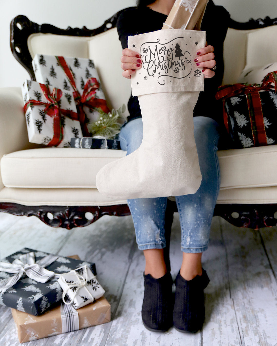 Merry Christmas Cotton Canvas Stocking from The Cotton & Canvas Co.
