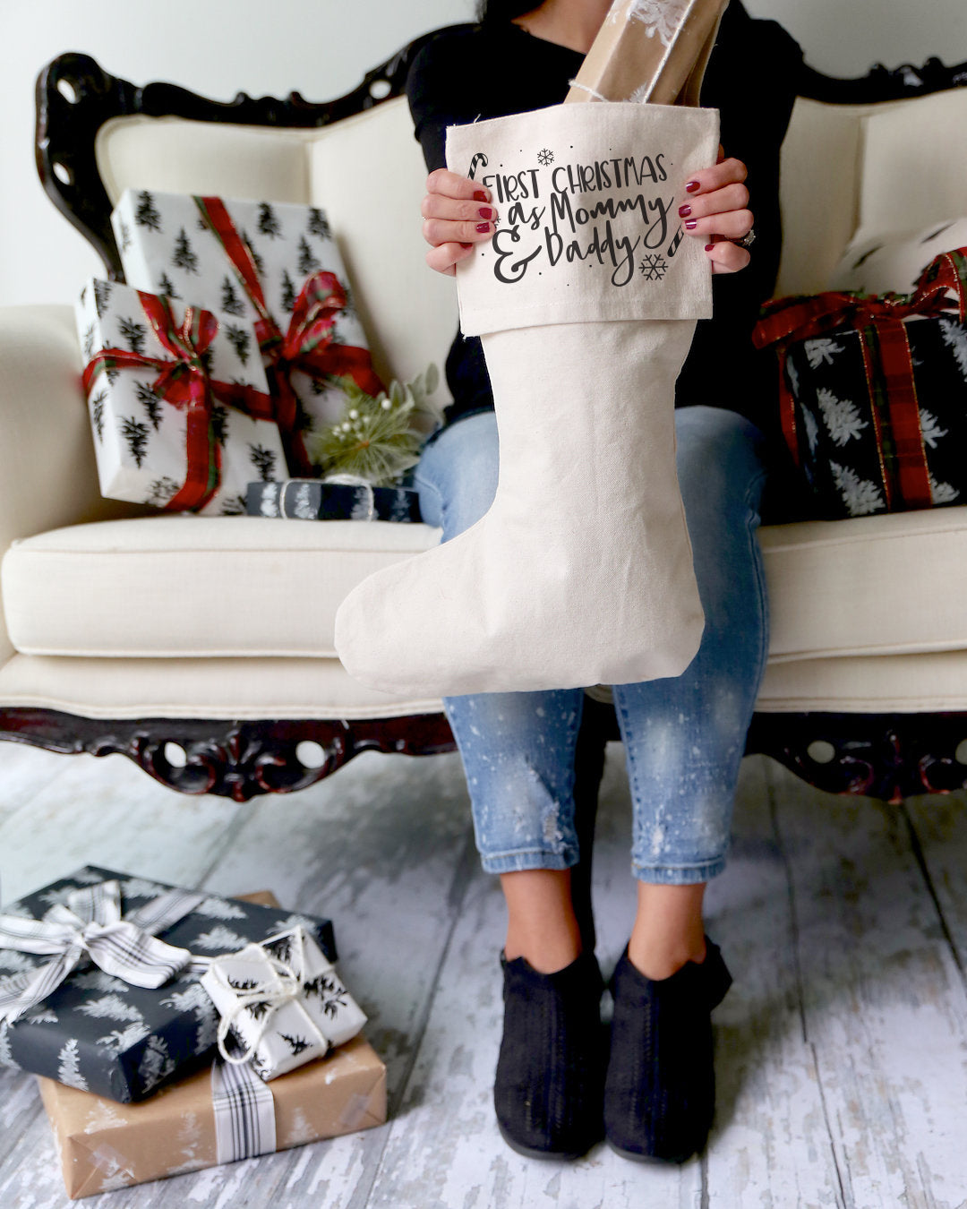 First Christmas as Mommy and Daddy Christmas Stocking from The Cotton & Canvas Co.