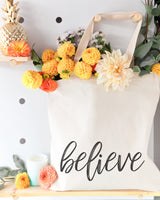 Believe Gym Cotton Canvas Tote Bag from The Cotton & Canvas Co.