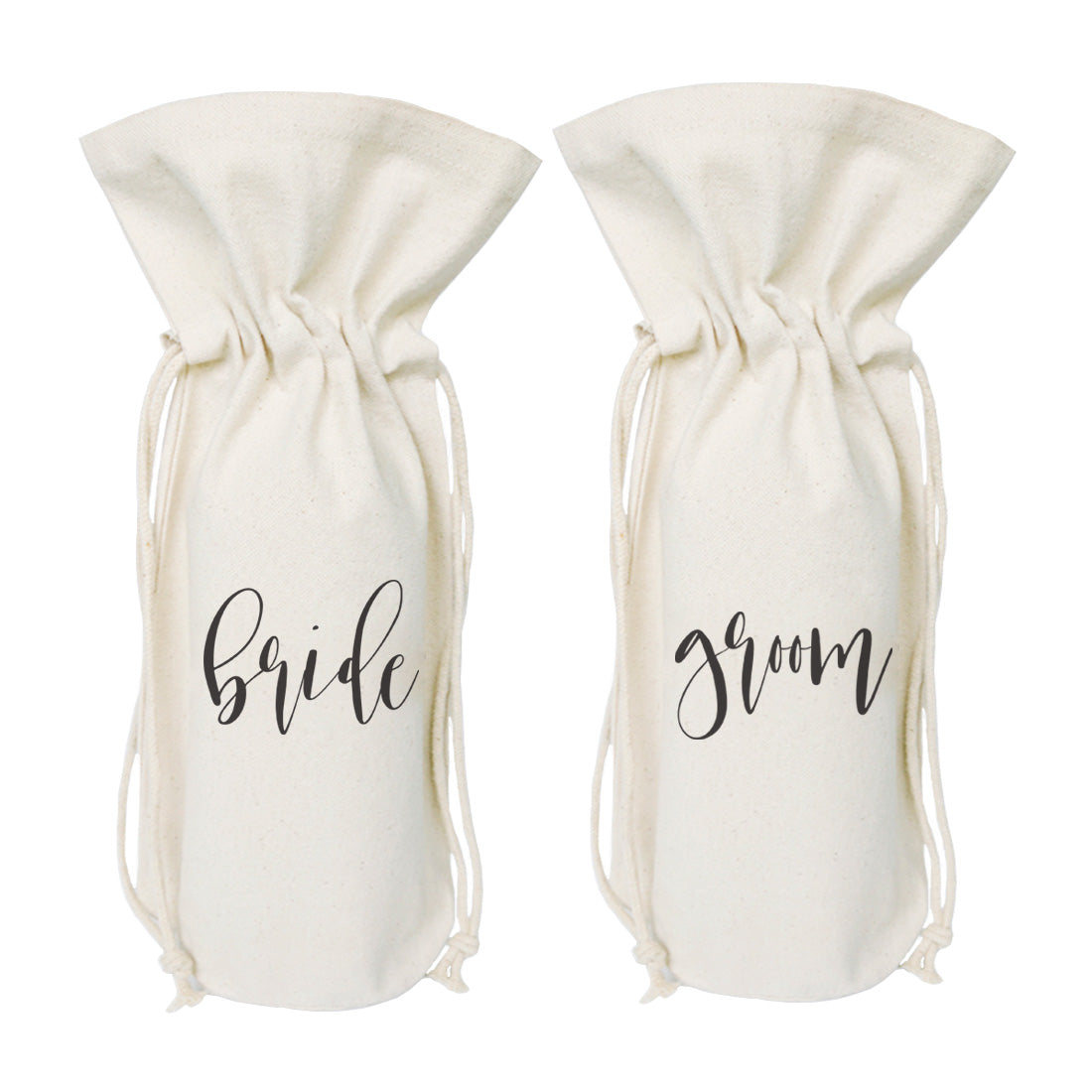 Bride and Groom Cotton Canvas Wine Bag 2-Pack from The Cotton & Canvas Co.
