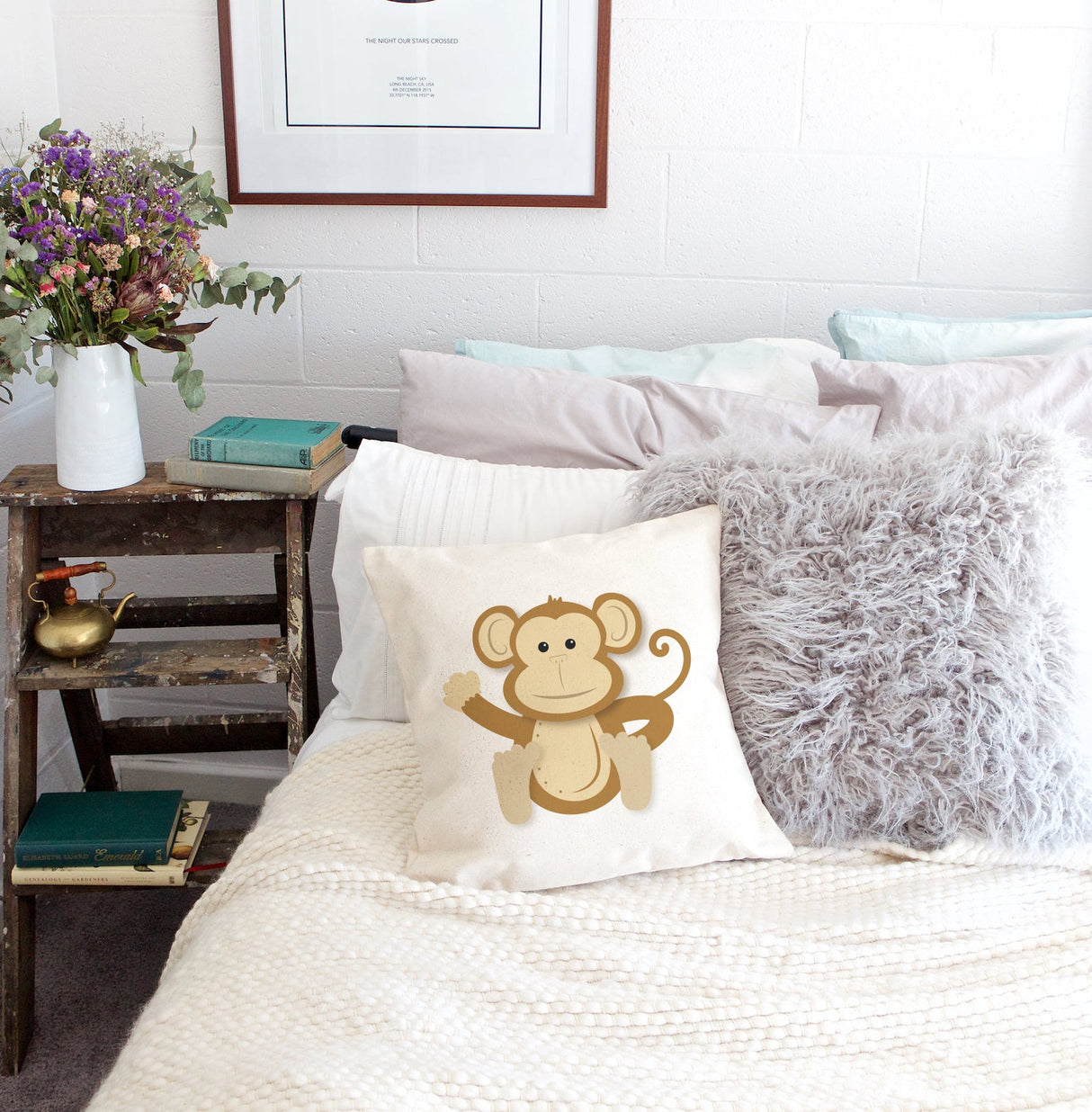 Monkey Baby Pillow Cover from The Cotton & Canvas Co.
