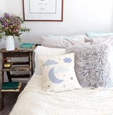 Blue Clouds and Moon  Cotton Canvas Baby Pillow Cover from The Cotton & Canvas Co.