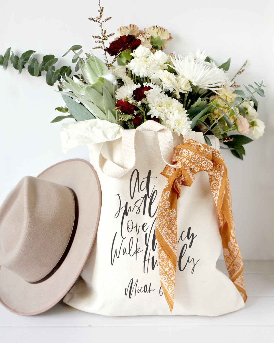 Act Justly Love Mercy Walk Humbly, Micah 6:8 Cotton Canvas Tote Bag from The Cotton & Canvas Co.