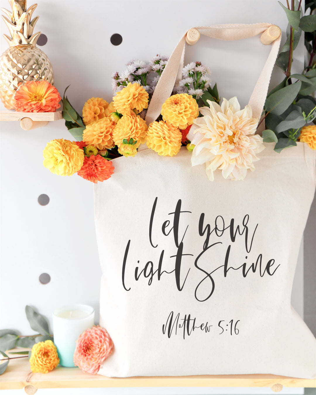 Let Your Light Shine, Matthew 5:16 Cotton Canvas Tote Bag from The Cotton & Canvas Co.