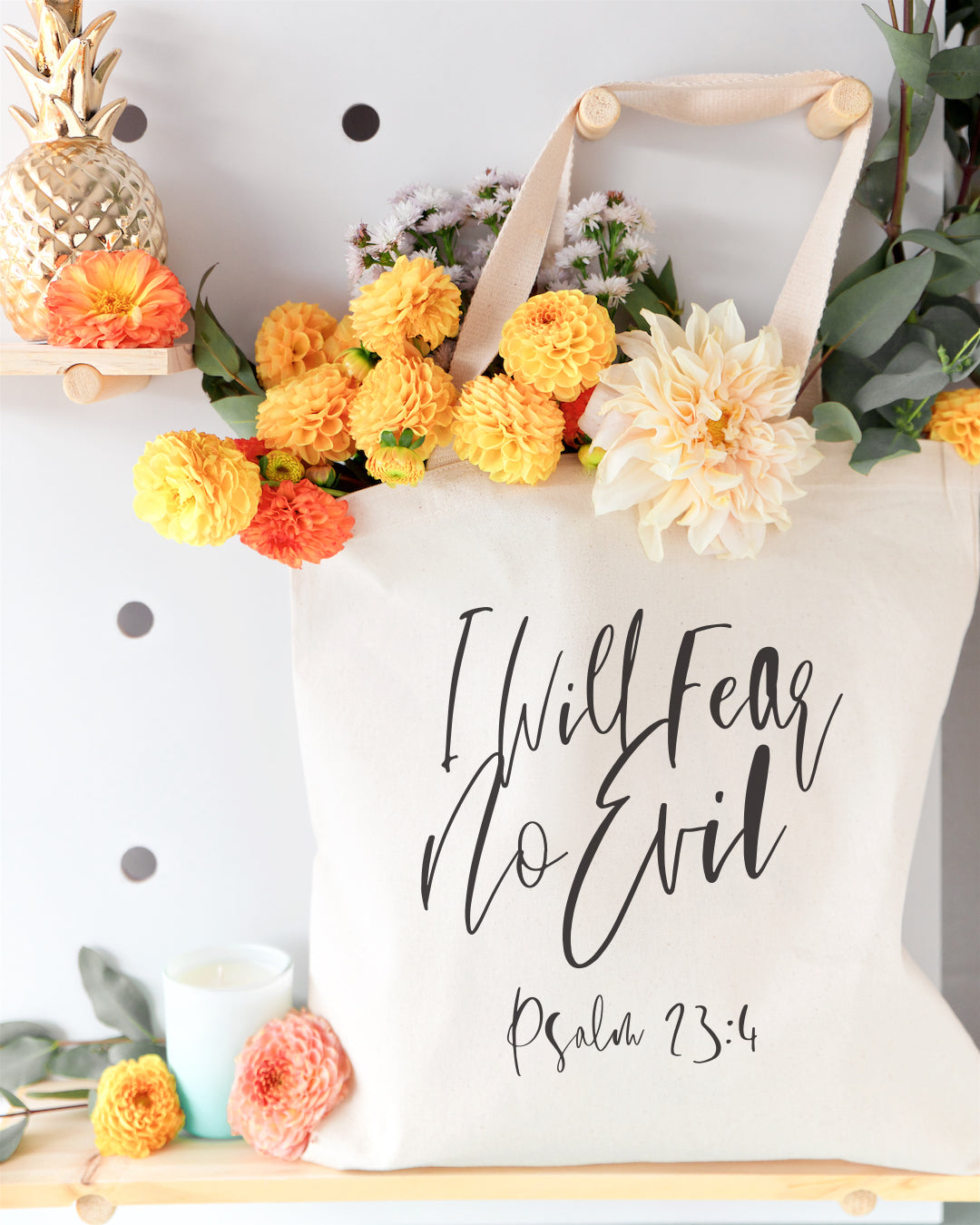 I Will Fear No Evil, Psalm 23:4 Cotton Canvas Tote Bag from The Cotton & Canvas Co.