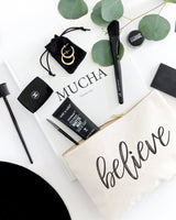 Believe Cotton Canvas Cosmetic Bag from The Cotton & Canvas Co.