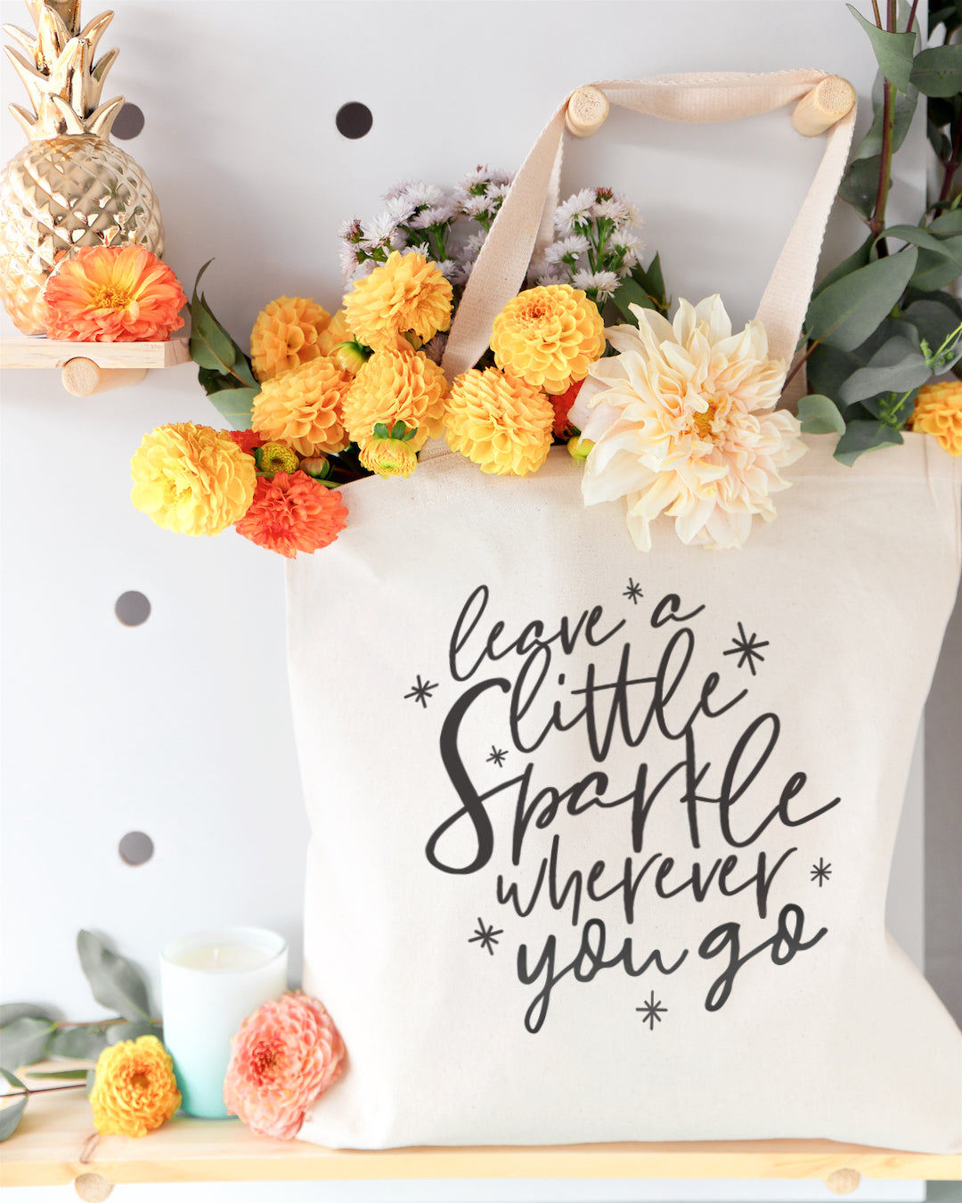 Leave a Little Sparkle Wherever You Go Cotton Canvas Tote Bag from The Cotton & Canvas Co.