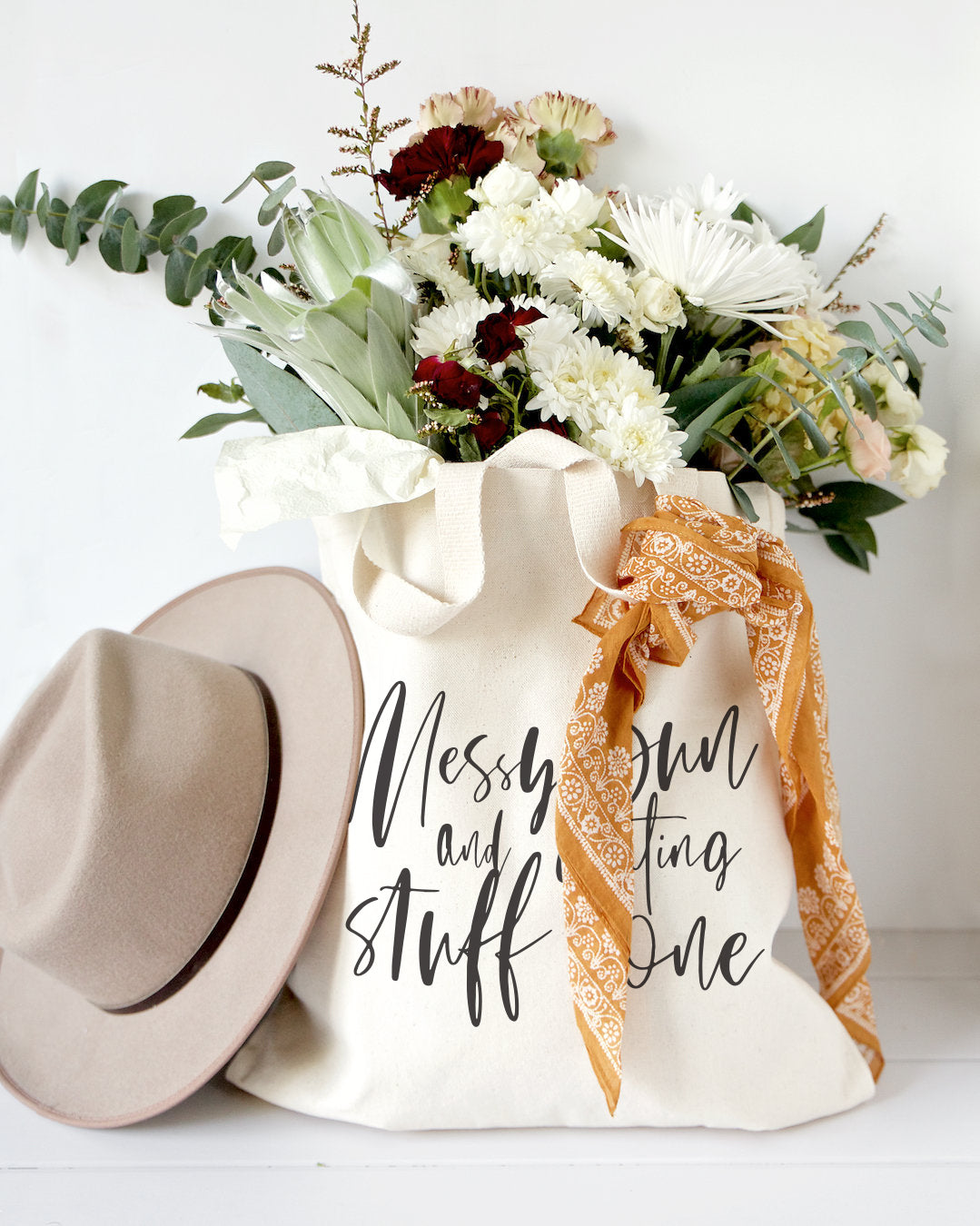 Messy Bun and Getting Stuff Done Cotton Canvas Tote Bag from The Cotton & Canvas Co.