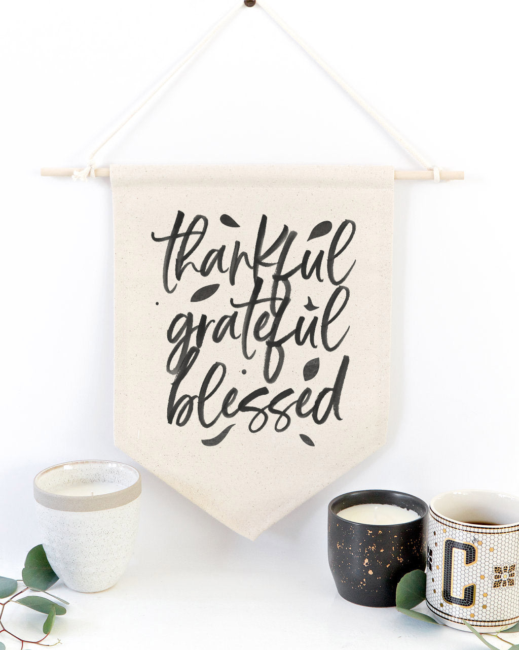 Thankful, Grateful, Blessed Hanging Wall Banner from The Cotton & Canvas Co.